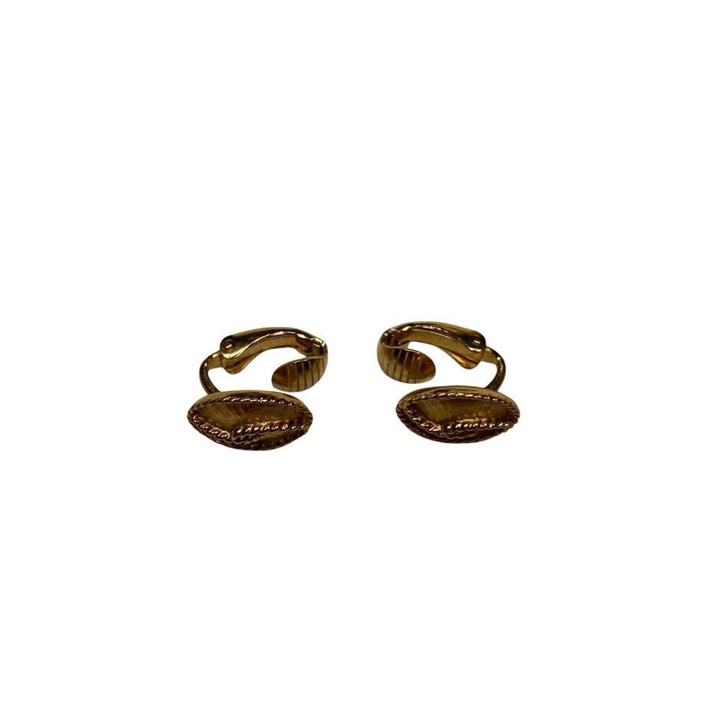 Vintage Gold Tone Rope Edge Oval Clip On Earrings Retro Jewelry Boho Bohemian